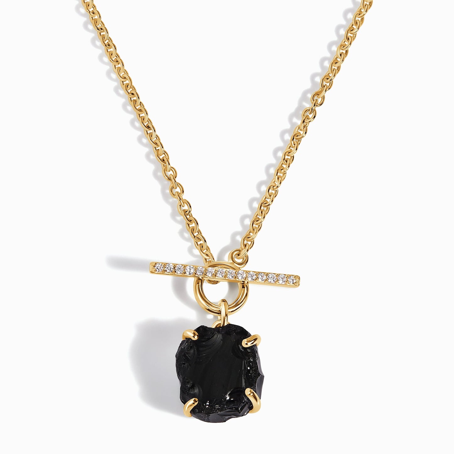 Collier en cristal brut – Obsidienne noire avec fermoir en T