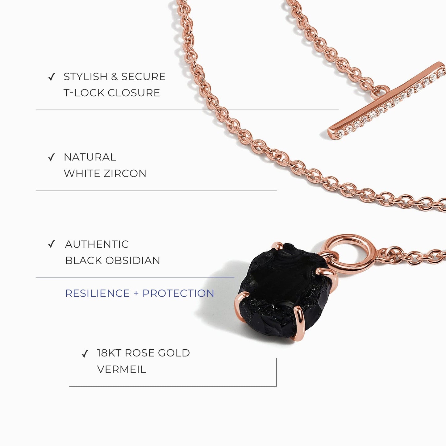 Collier en cristal brut – Obsidienne noire avec fermoir en T