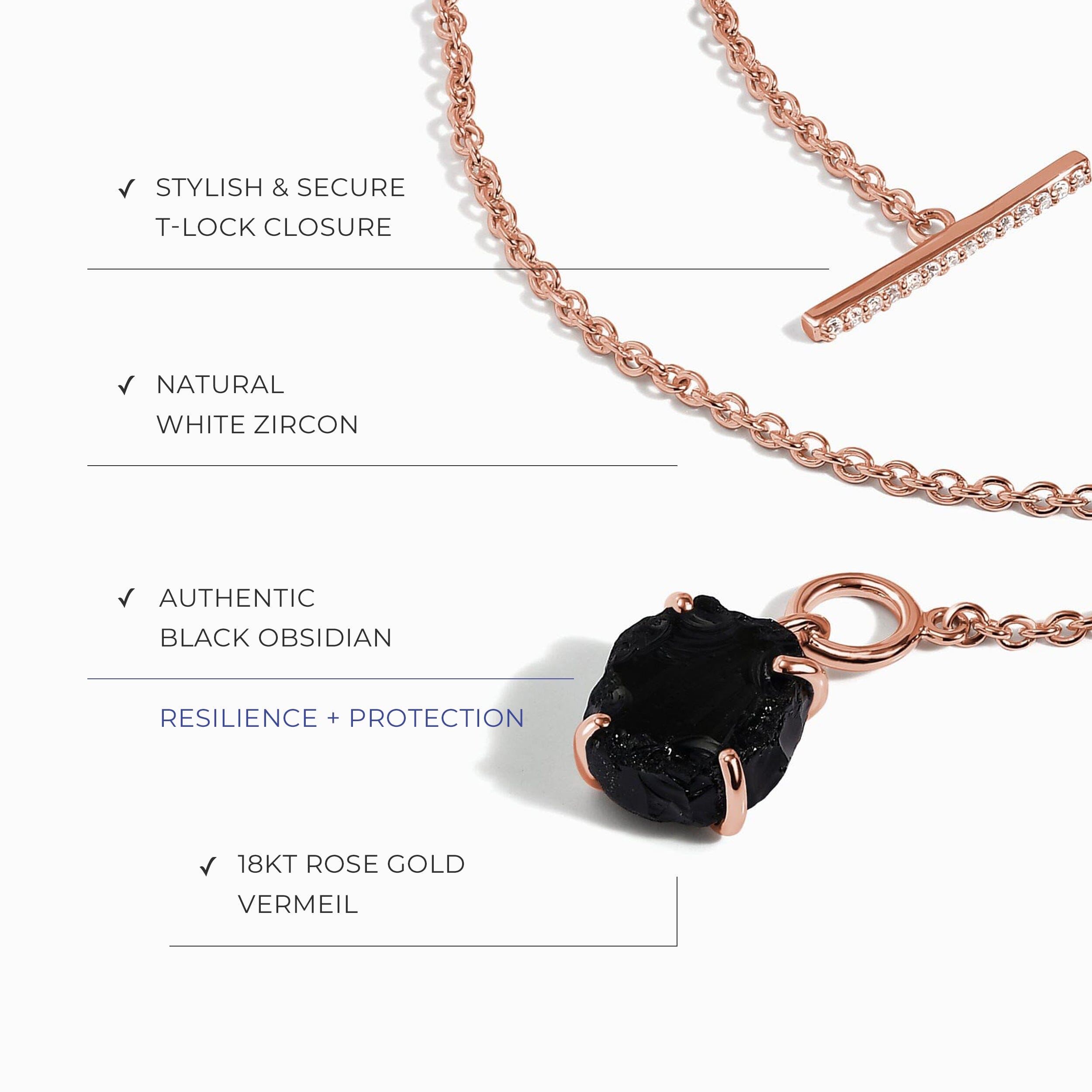 Raw Crystal Necklace - Black Obsidian T Lock