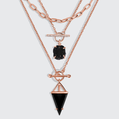 Colliers T Lock Heroine en obsidienne noire et cristal brut, et chaîne à maillons larges