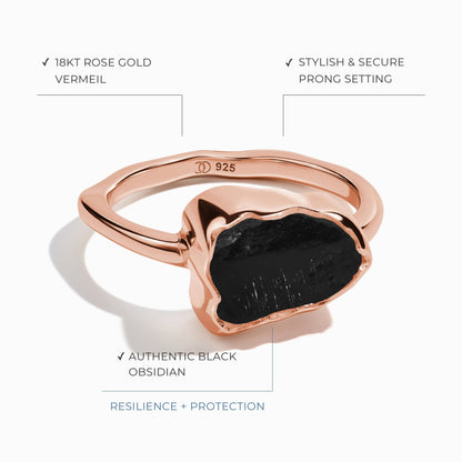 Bague en cristal brut – Obsidienne noire sacrée