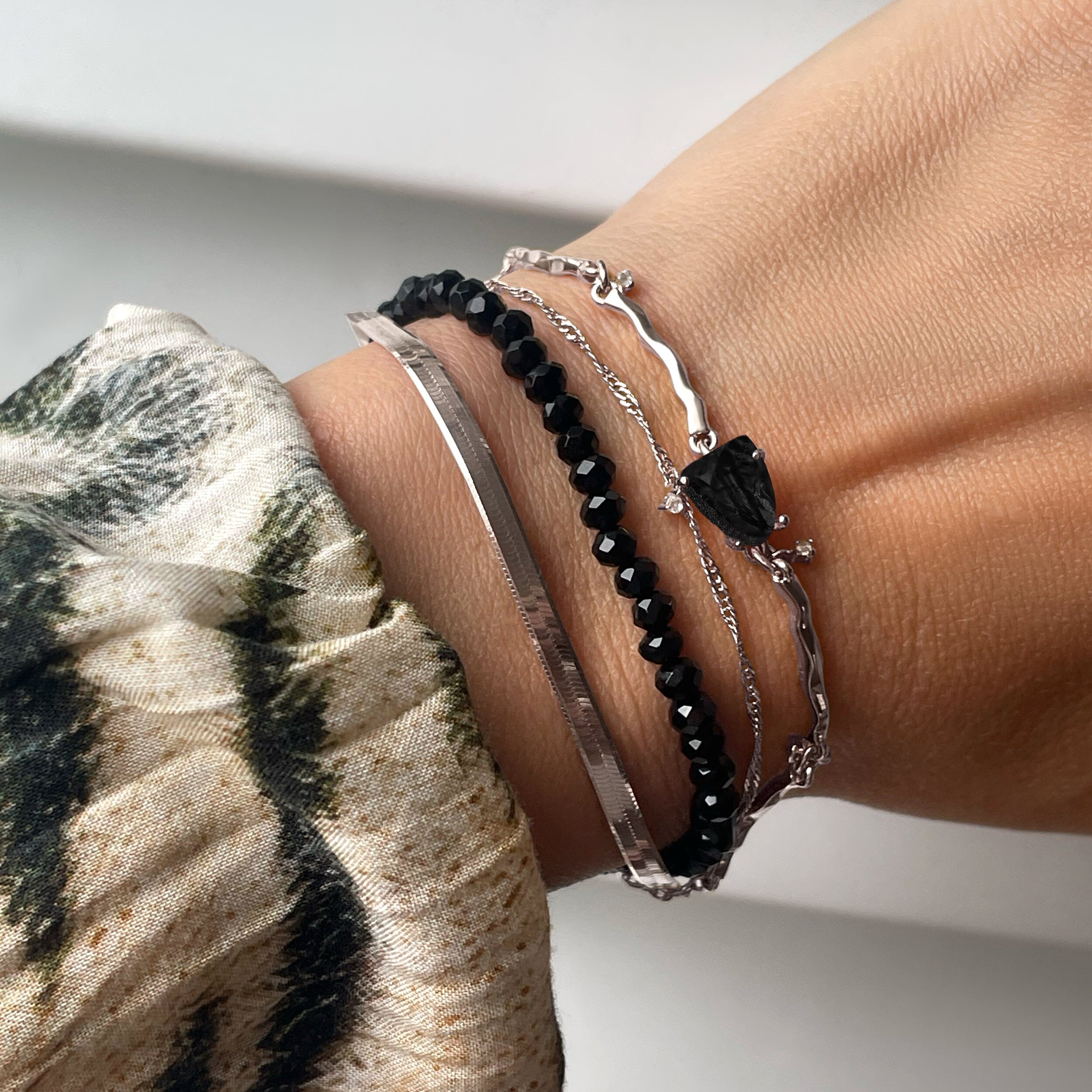 Black Obsidian Bracelet Stack - Protective Flow