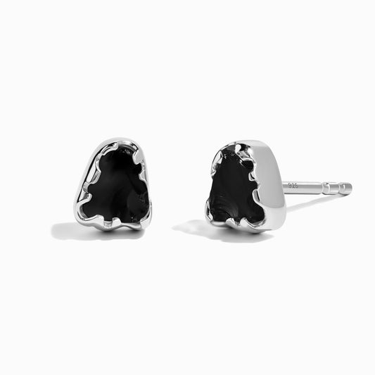 Boucles d'oreilles en cristal brut - Obsidienne noire guidée