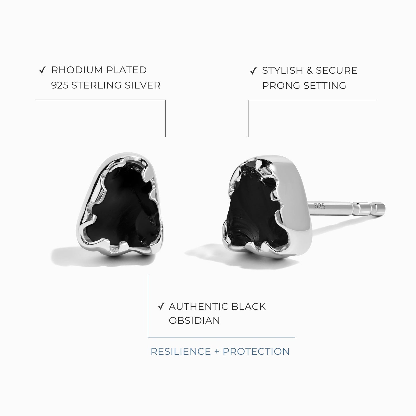 Boucles d'oreilles en cristal brut - Obsidienne noire guidée