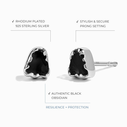 Boucles d'oreilles en cristal brut - Obsidienne noire guidée