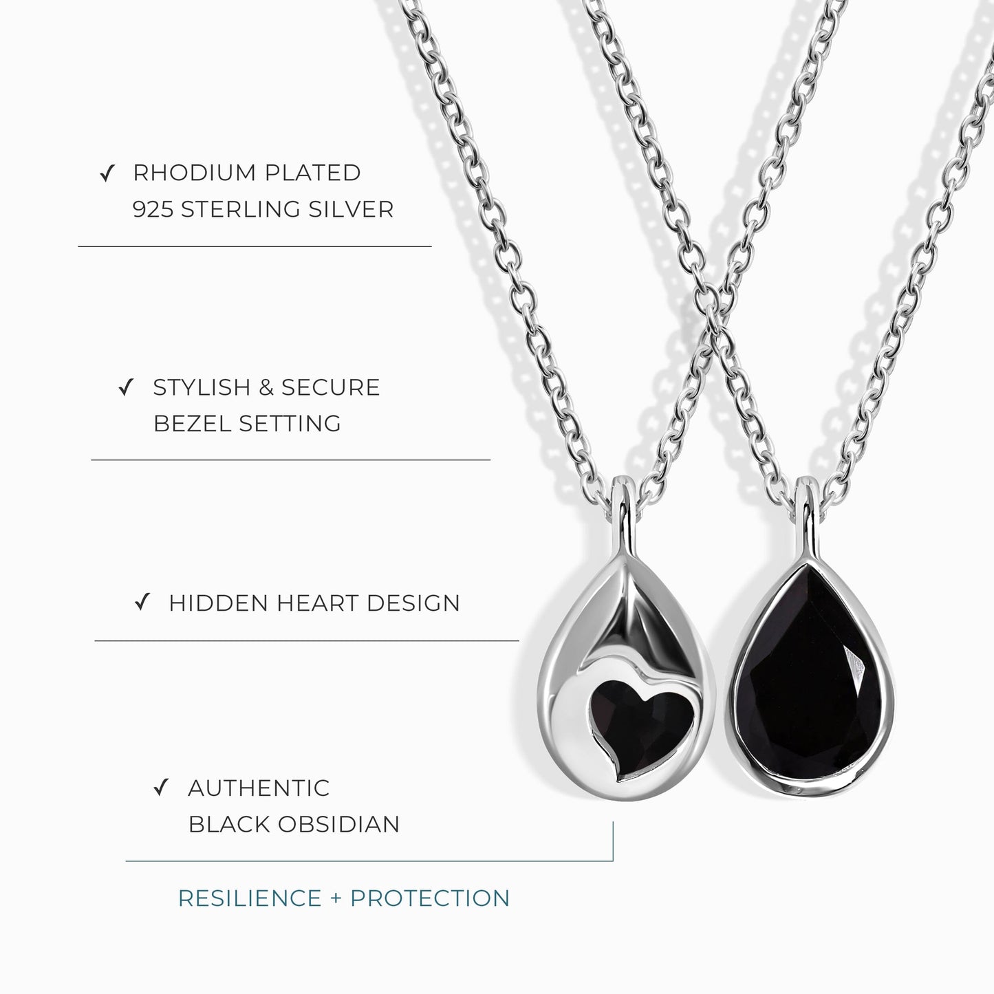 Collier en obsidienne noire - Cœur caché