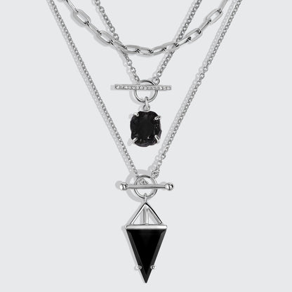 Colliers T Lock Heroine en obsidienne noire et cristal brut, et chaîne à maillons larges