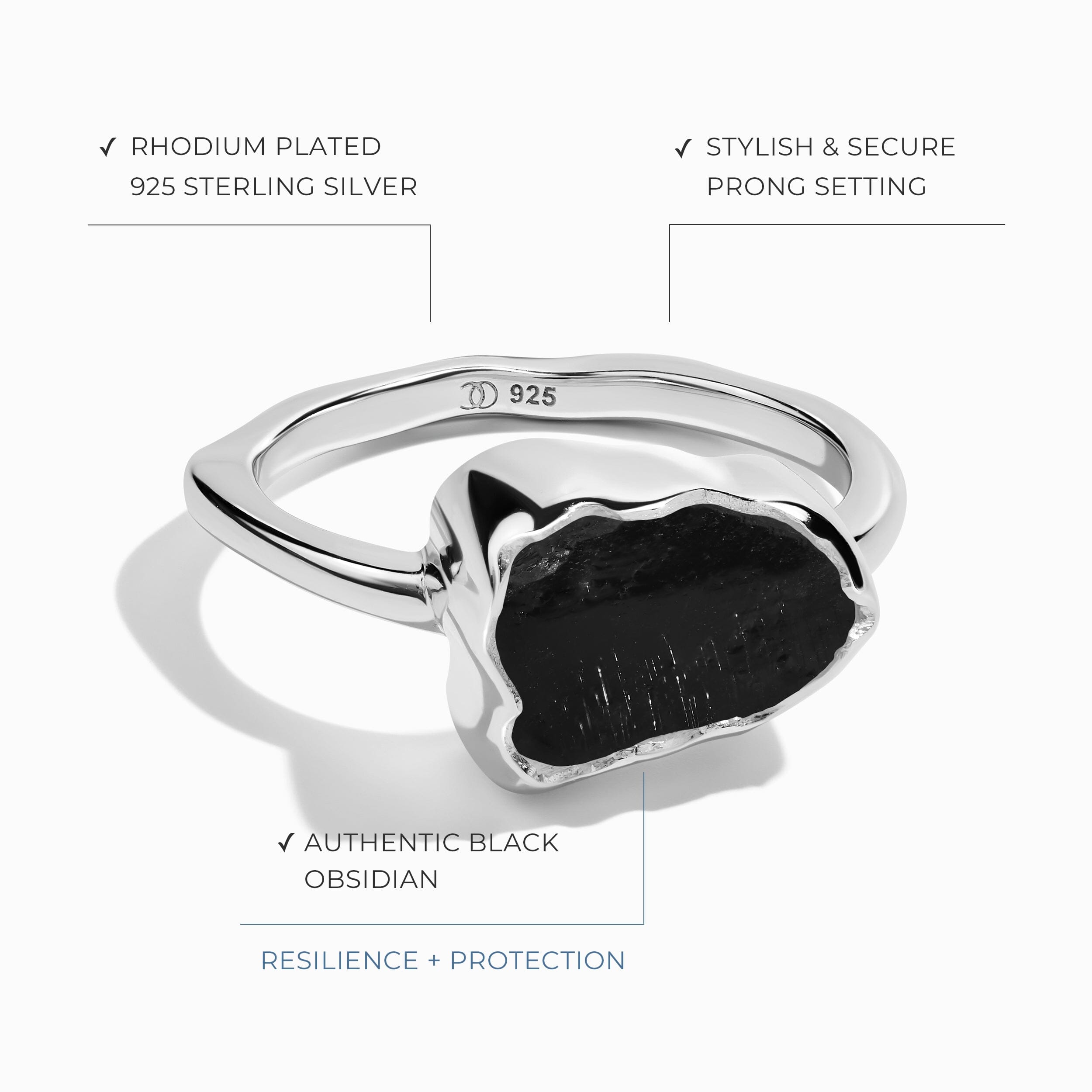 Raw Crystal Ring - Sacred Black Obsidian