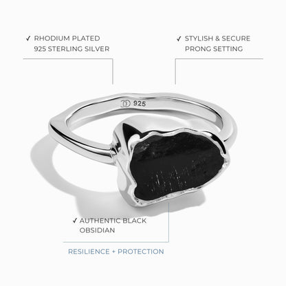 Bague en cristal brut – Obsidienne noire sacrée