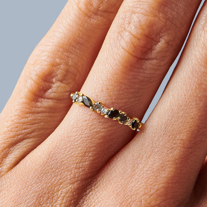 Bague en obsidienne noire et zircon blanc - Grace