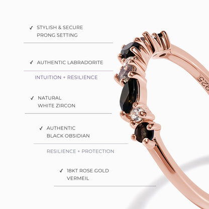 Bague en obsidienne noire et zircon blanc - Grace