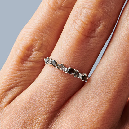 Bague en obsidienne noire et zircon blanc - Grace