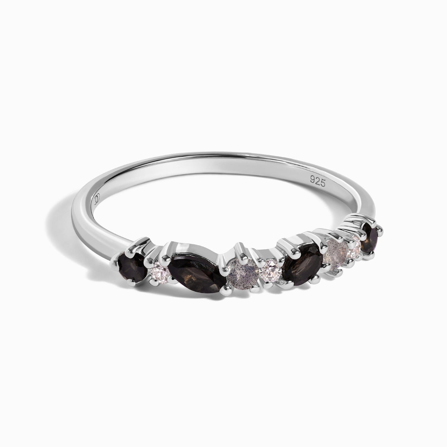 Bague en obsidienne noire et zircon blanc - Grace