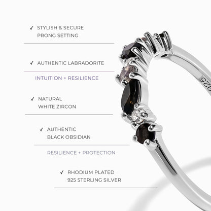 Bague en obsidienne noire et zircon blanc - Grace