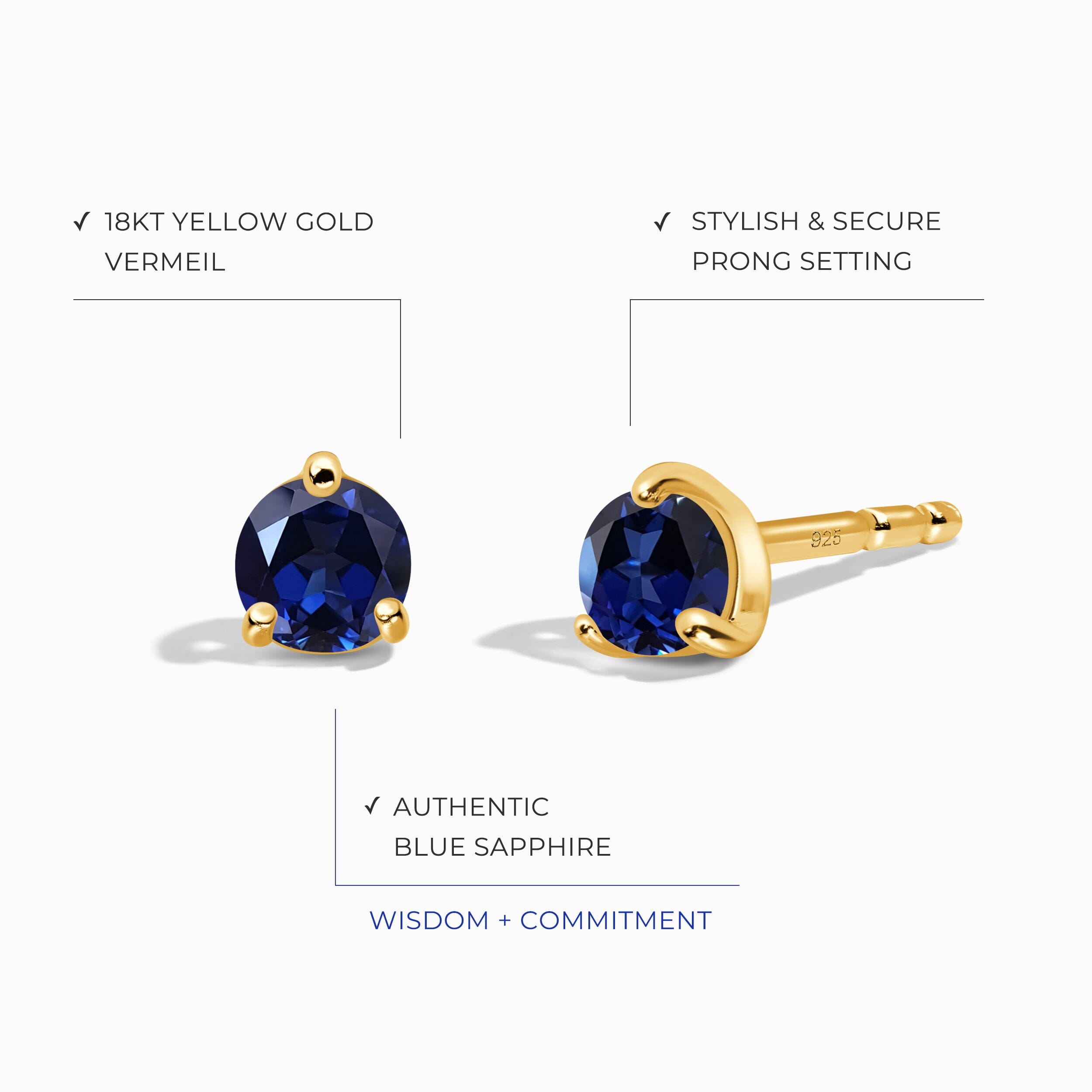 Blue Sapphire Round Studs - September Birthstone