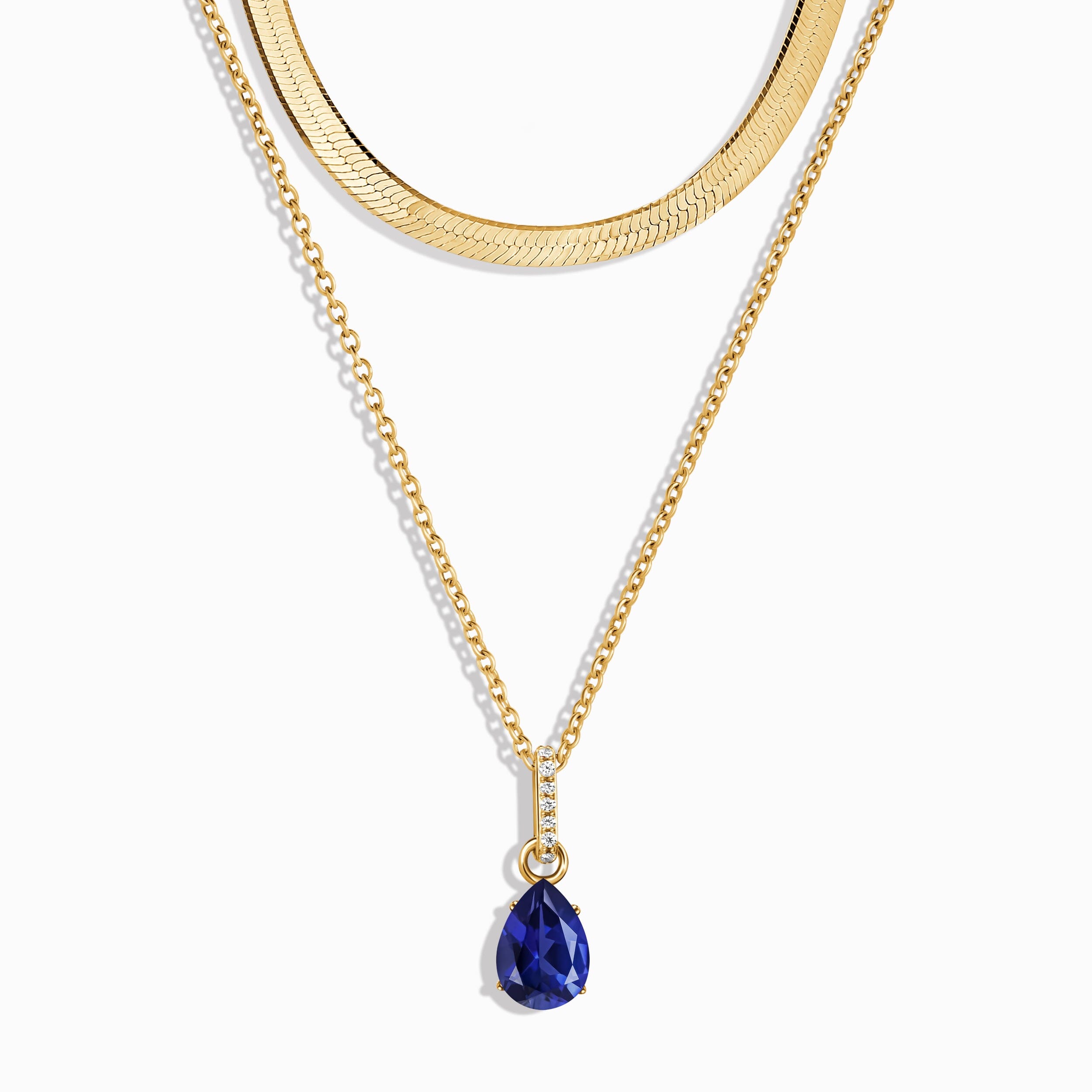 Blue Sapphire Birthstone Sway Necklace & Herringbone Chain