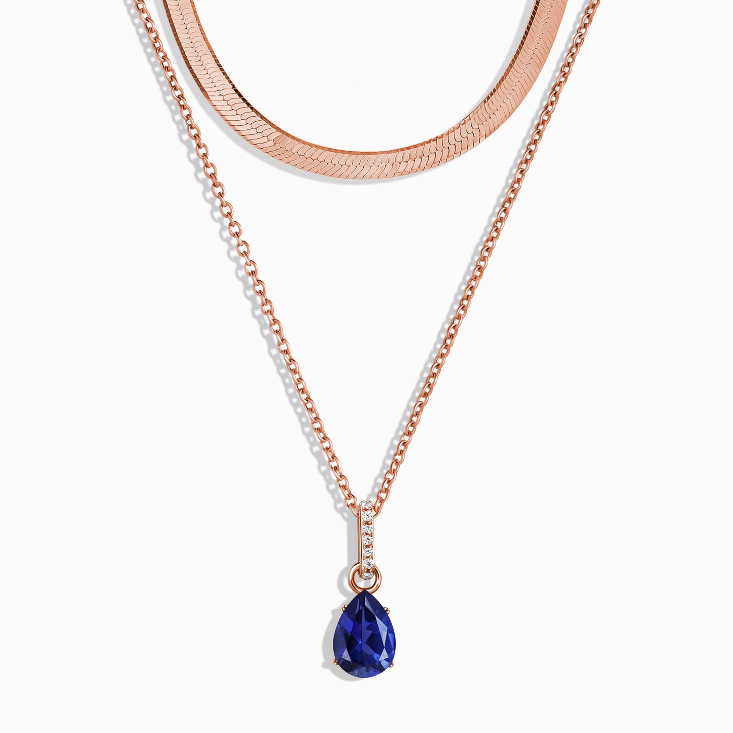 Blue Sapphire Birthstone Sway Necklace & Herringbone Chain