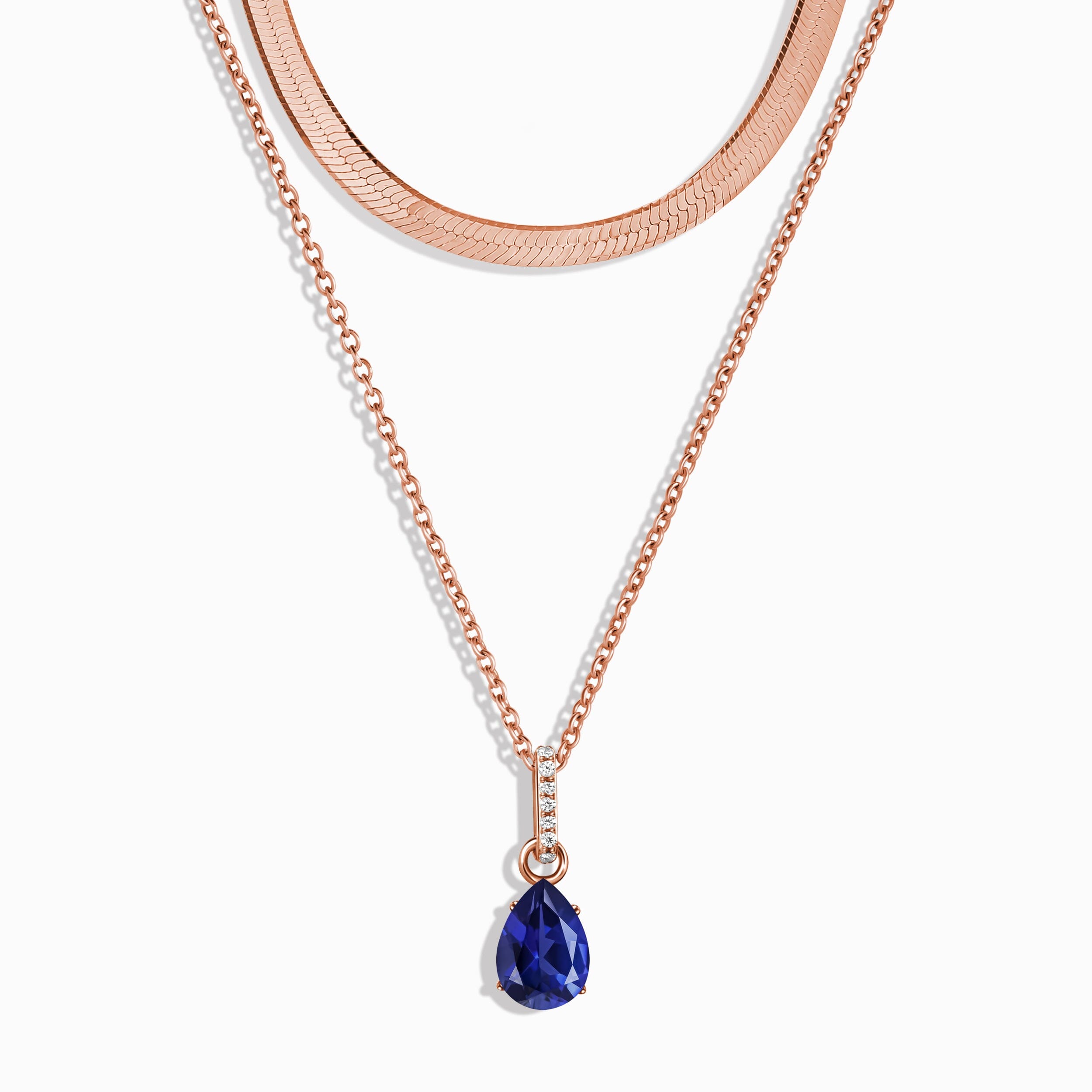 Blue Sapphire Birthstone Sway Necklace & Herringbone Chain