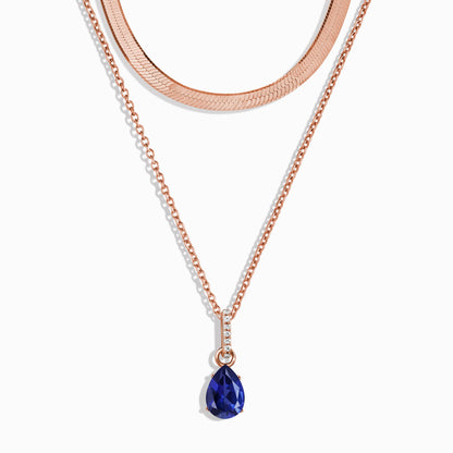 Blue Sapphire Birthstone Sway Necklace & Herringbone Chain