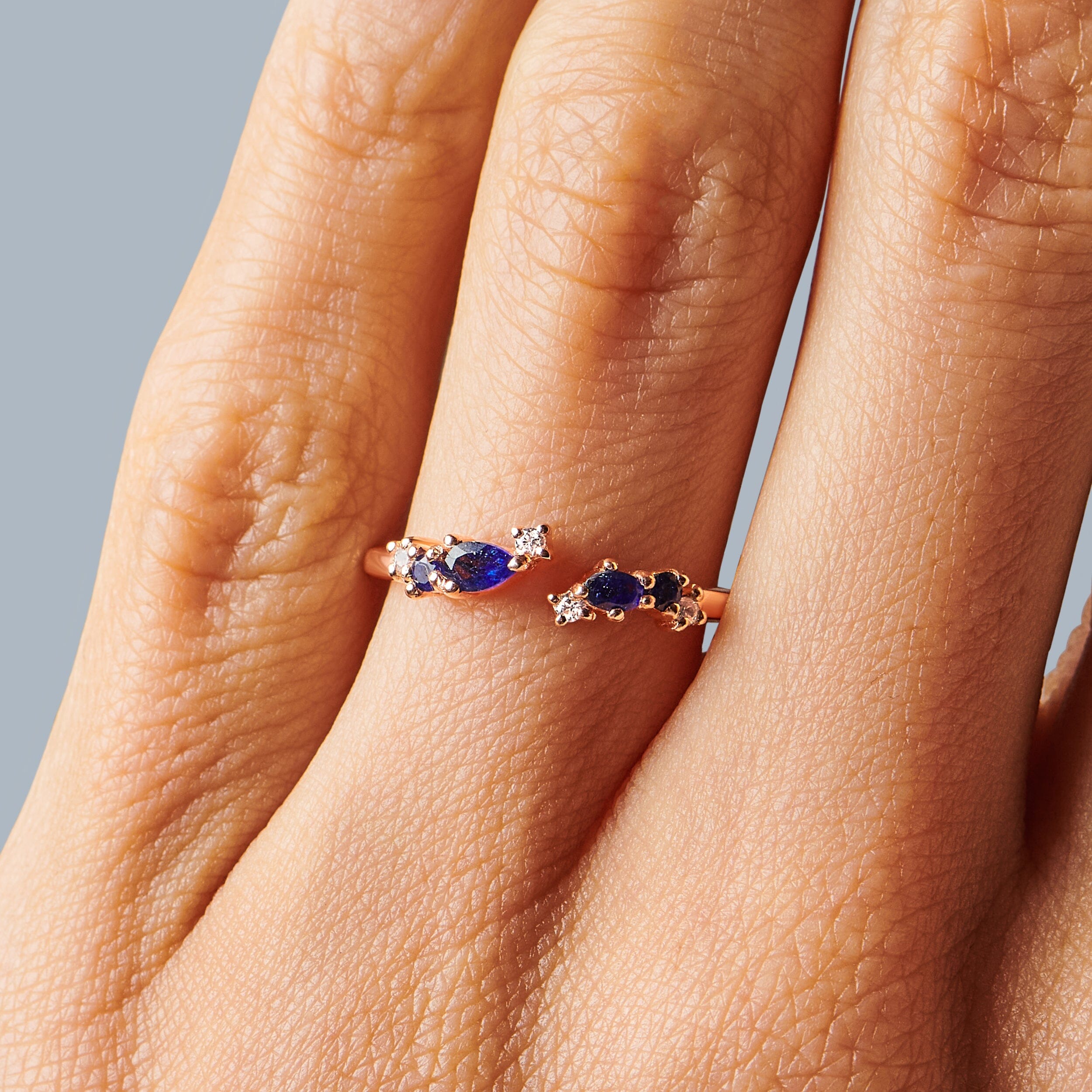 Adjustable Blue Sapphire Ring Flourish - September Birthstone