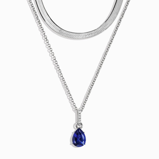 Blue Sapphire Birthstone Sway Necklace & Herringbone Chain