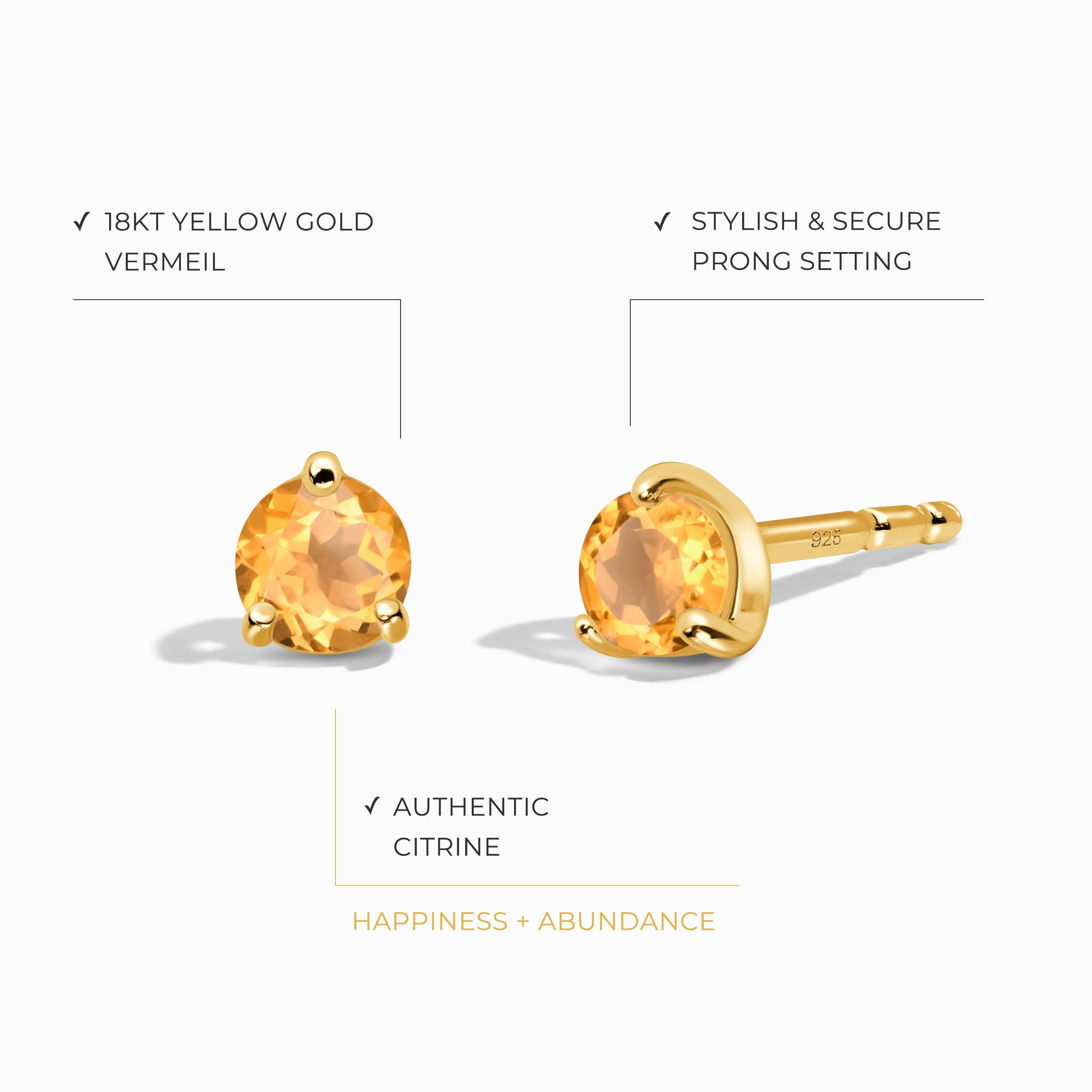 Citrine Round Studs - November Birthstone