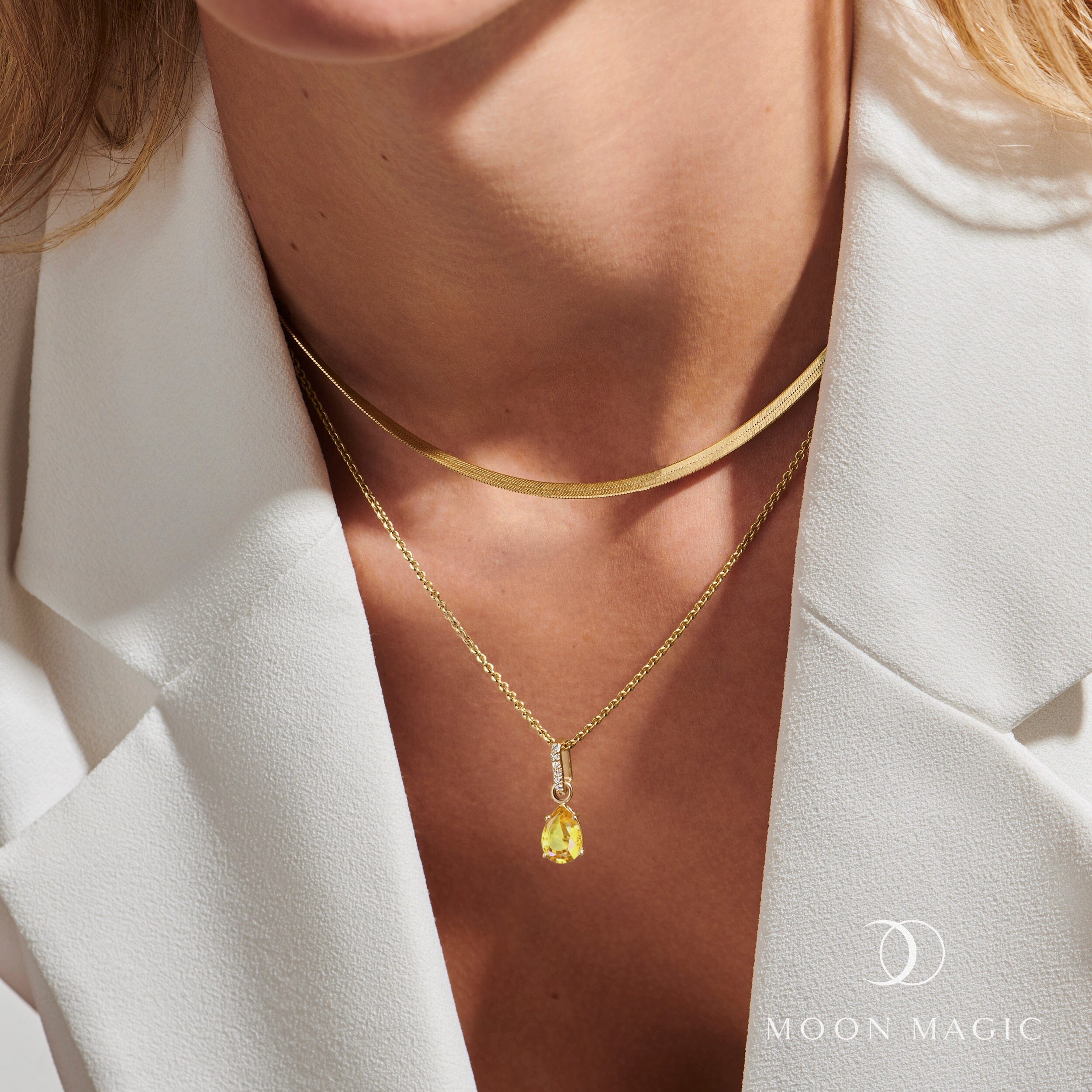 Citrine Birthstone Sway Necklace & Herringbone Chain