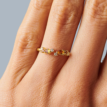 Bague ajustable en citrine Flourish – Pierre de naissance de novembre