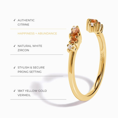 Bague ajustable en citrine Flourish – Pierre de naissance de novembre