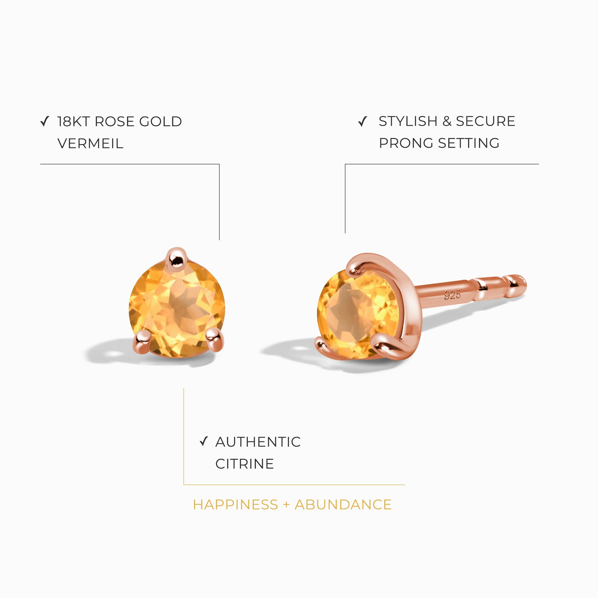 Citrine Round Studs - November Birthstone