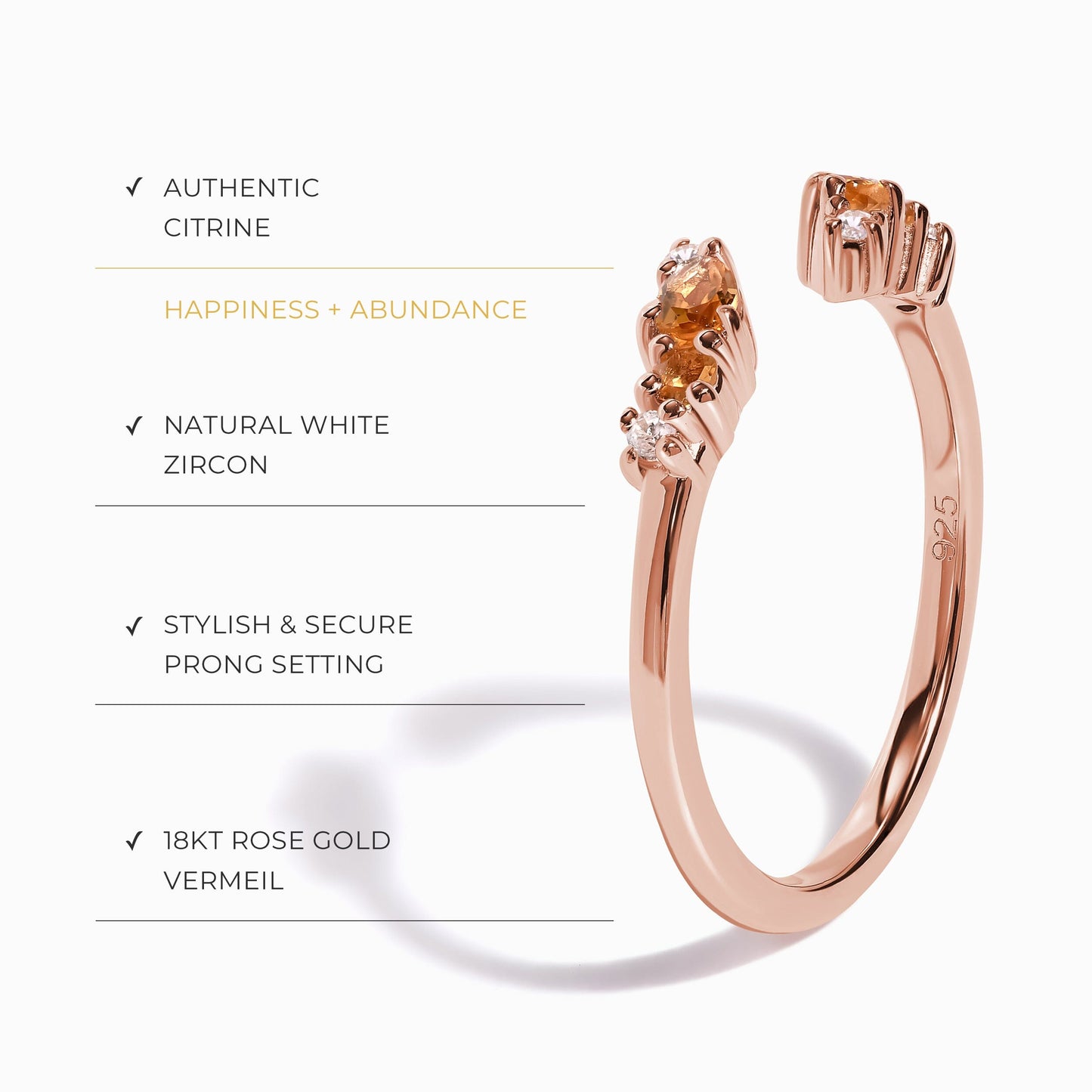 Bague ajustable en citrine Flourish – Pierre de naissance de novembre