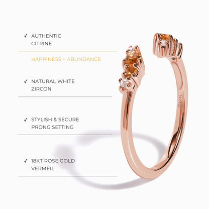 Bague ajustable en citrine Flourish – Pierre de naissance de novembre