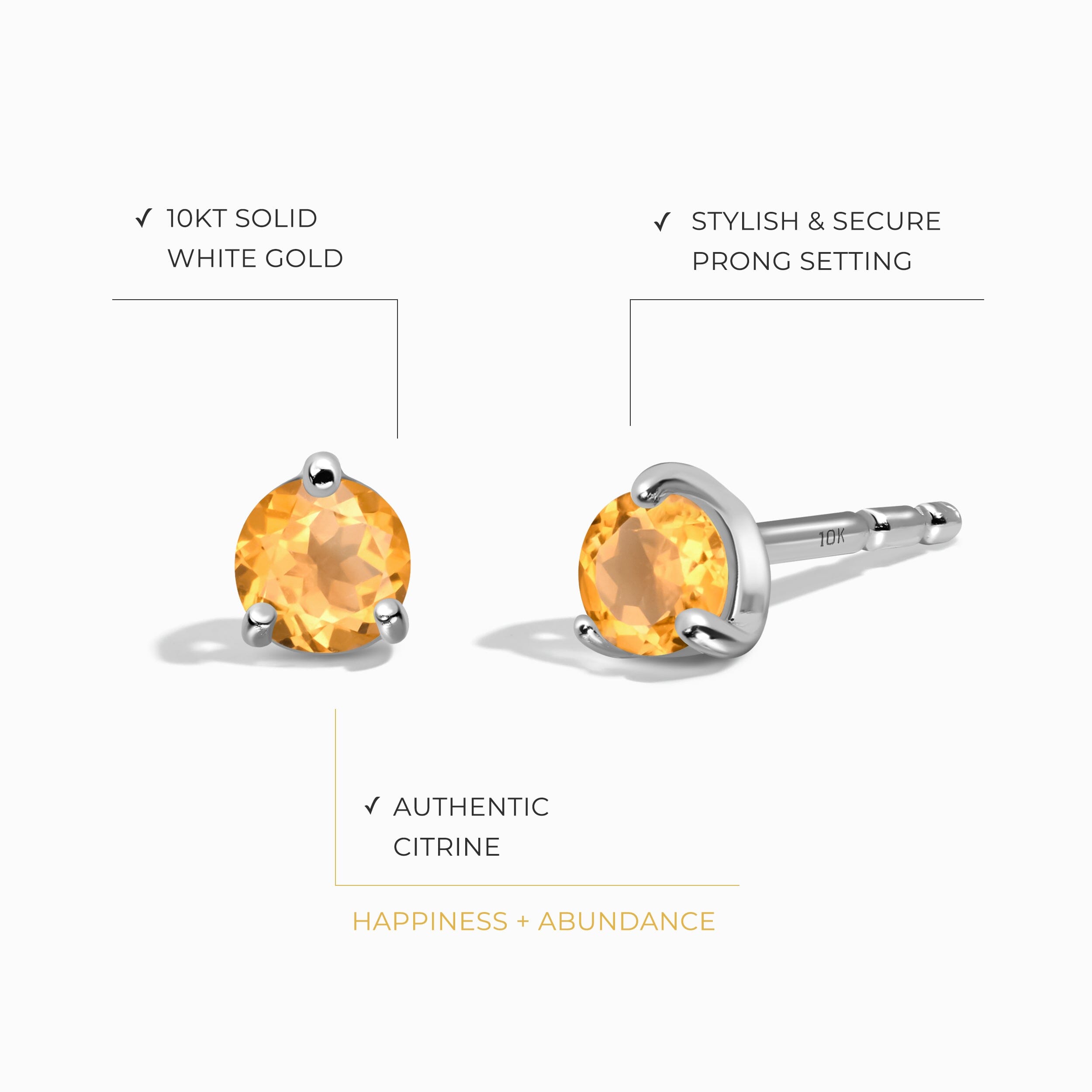 Citrine Round Studs - November Birthstone