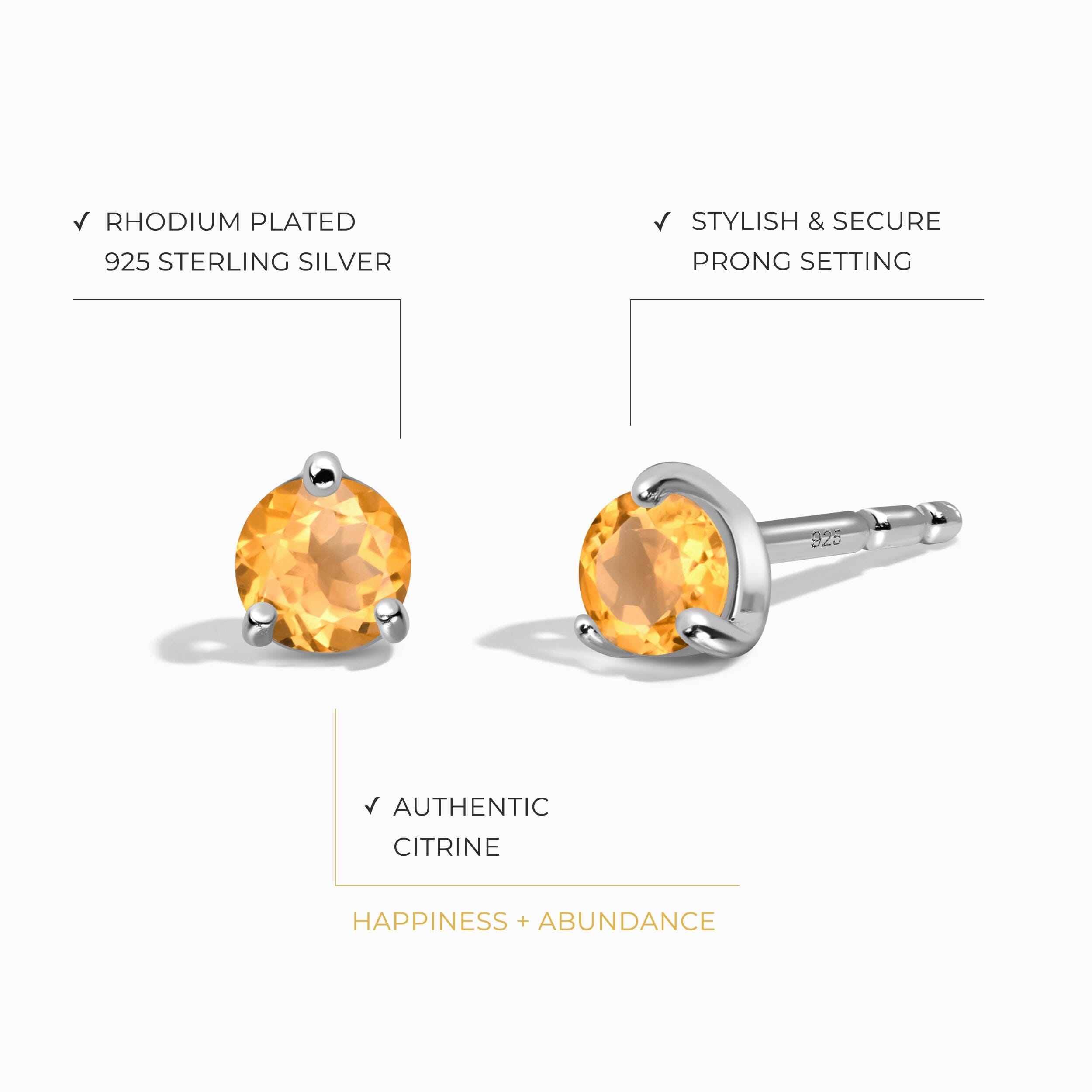 Citrine Round Studs - November Birthstone