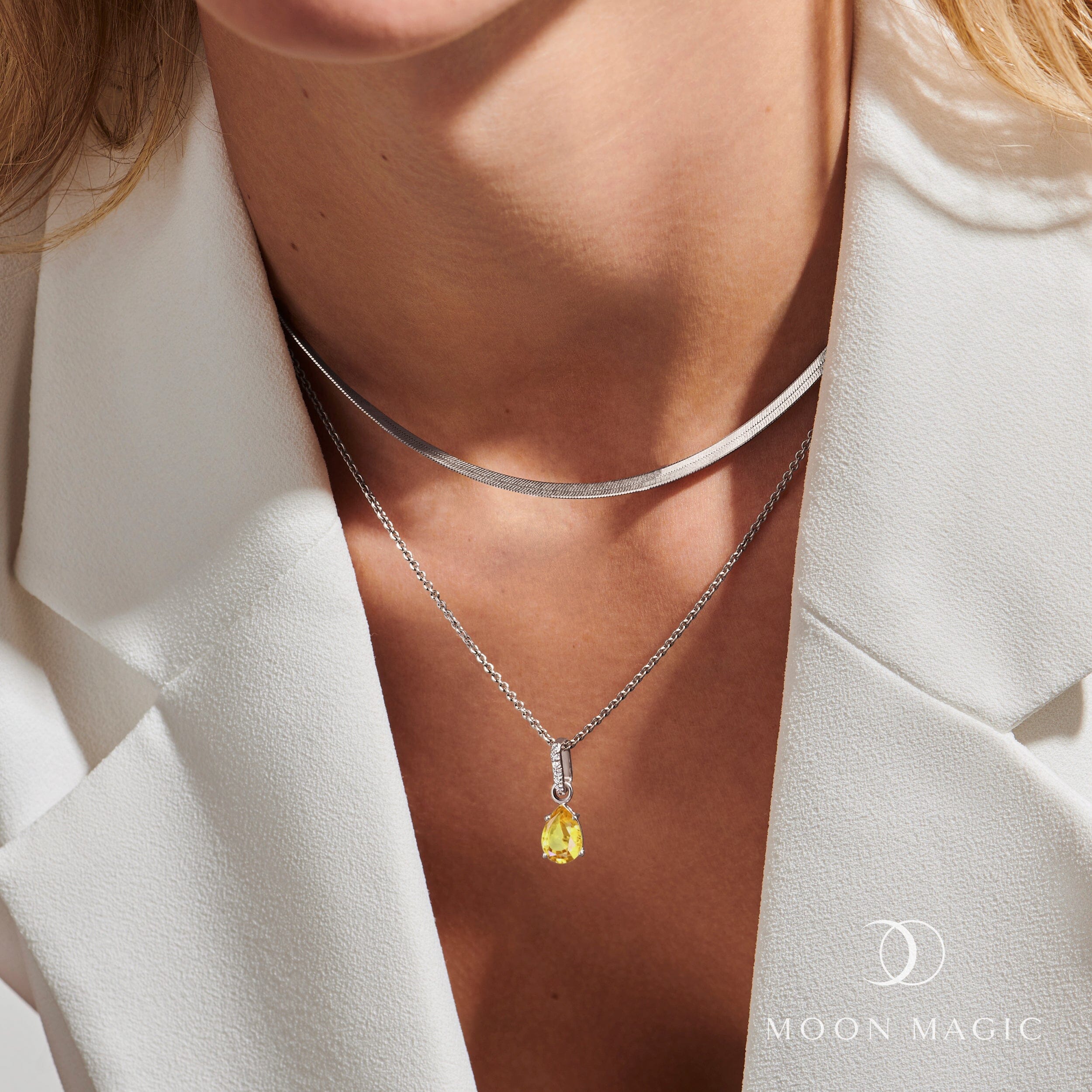 Citrine Birthstone Sway Necklace & Herringbone Chain