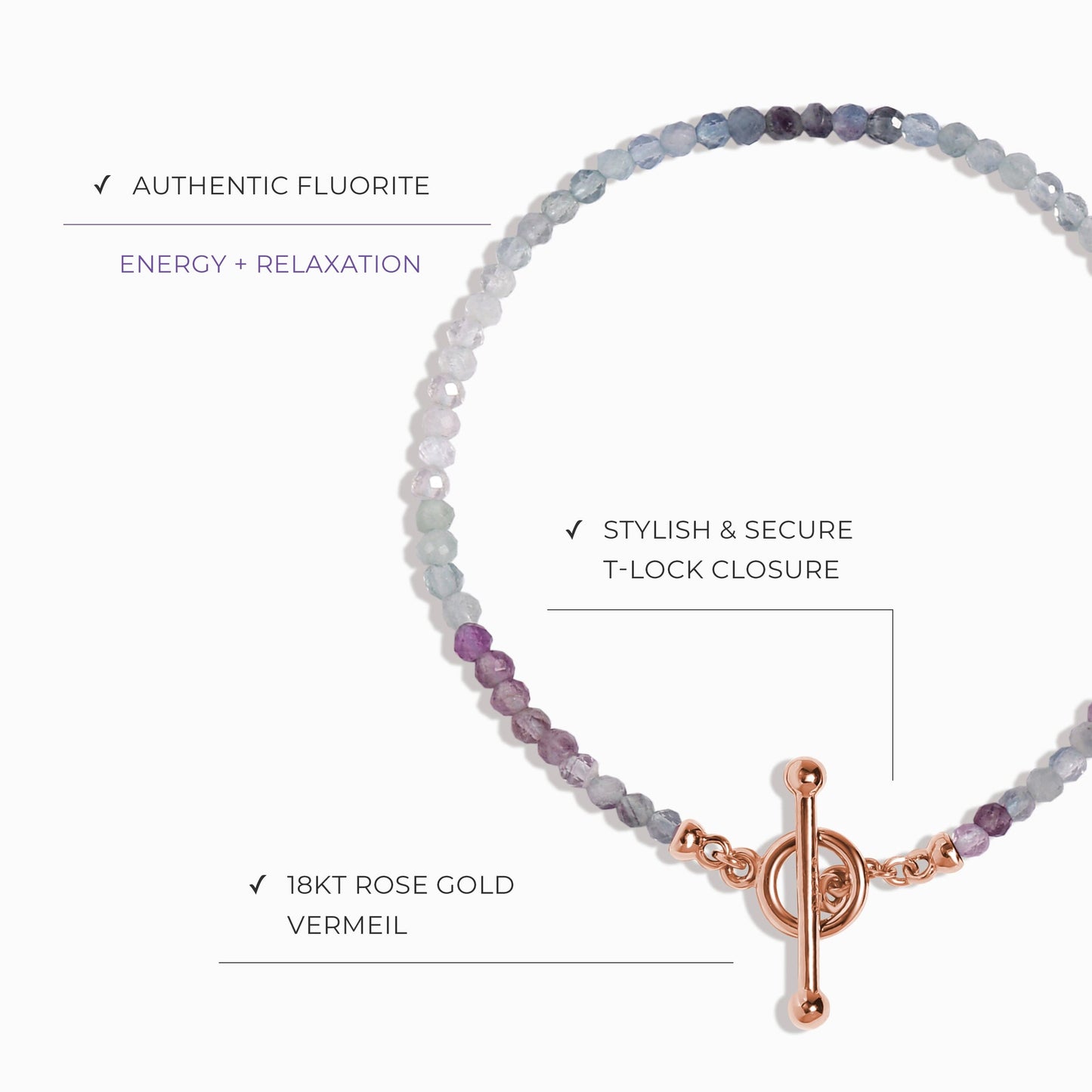 Bracelet de perles en fluorite avec fermoir en T - Augmentez vos vibrations