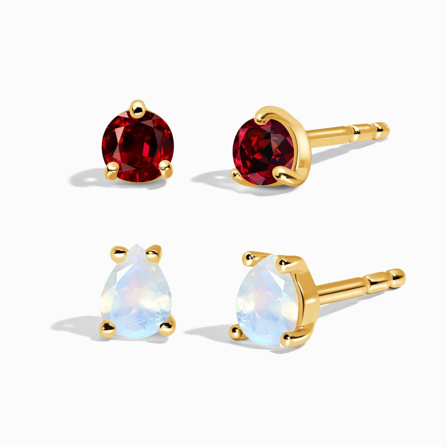 Clous d'oreilles ronds et en forme de larme en pierre de lune grenat