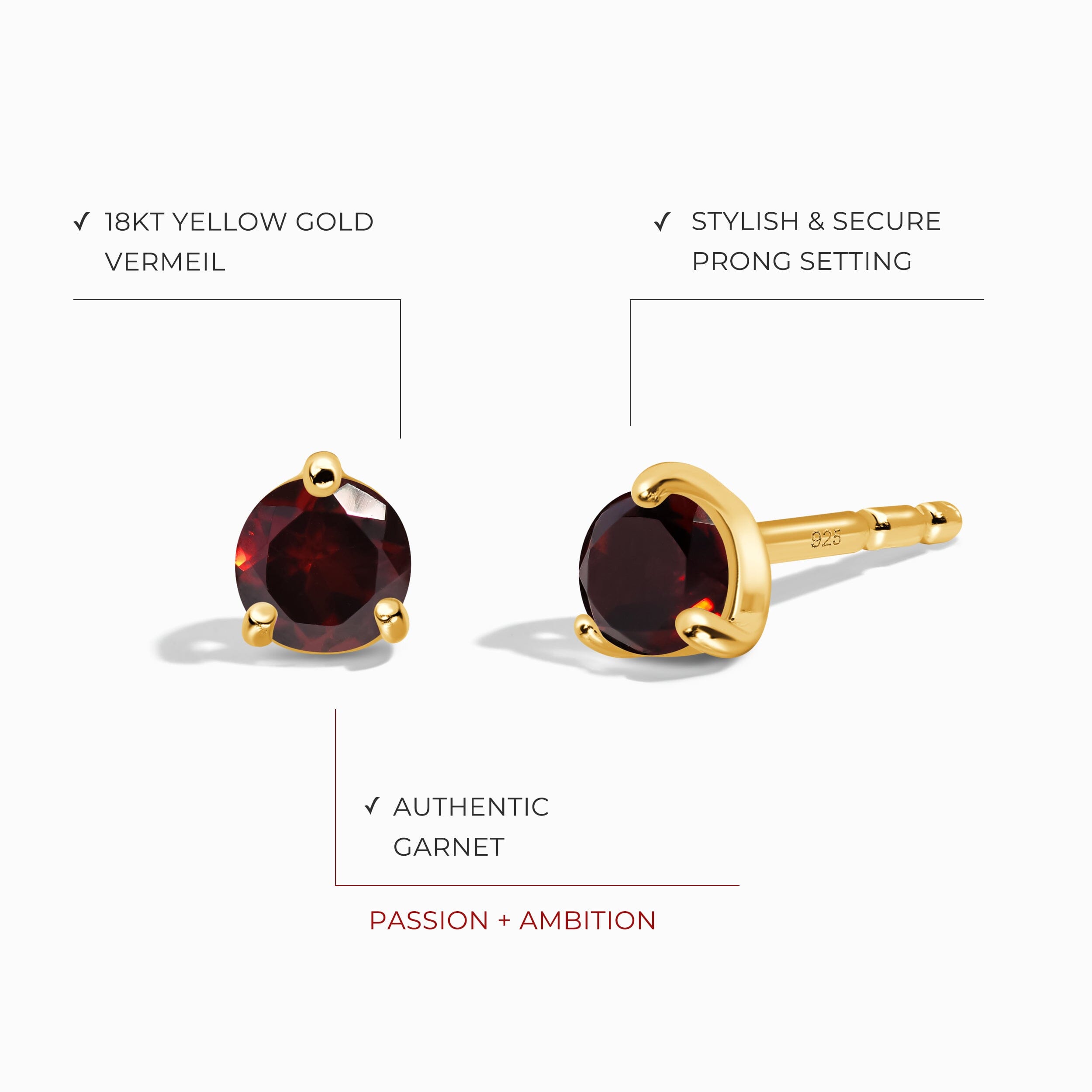 Garnet Round Studs - January Birthstone