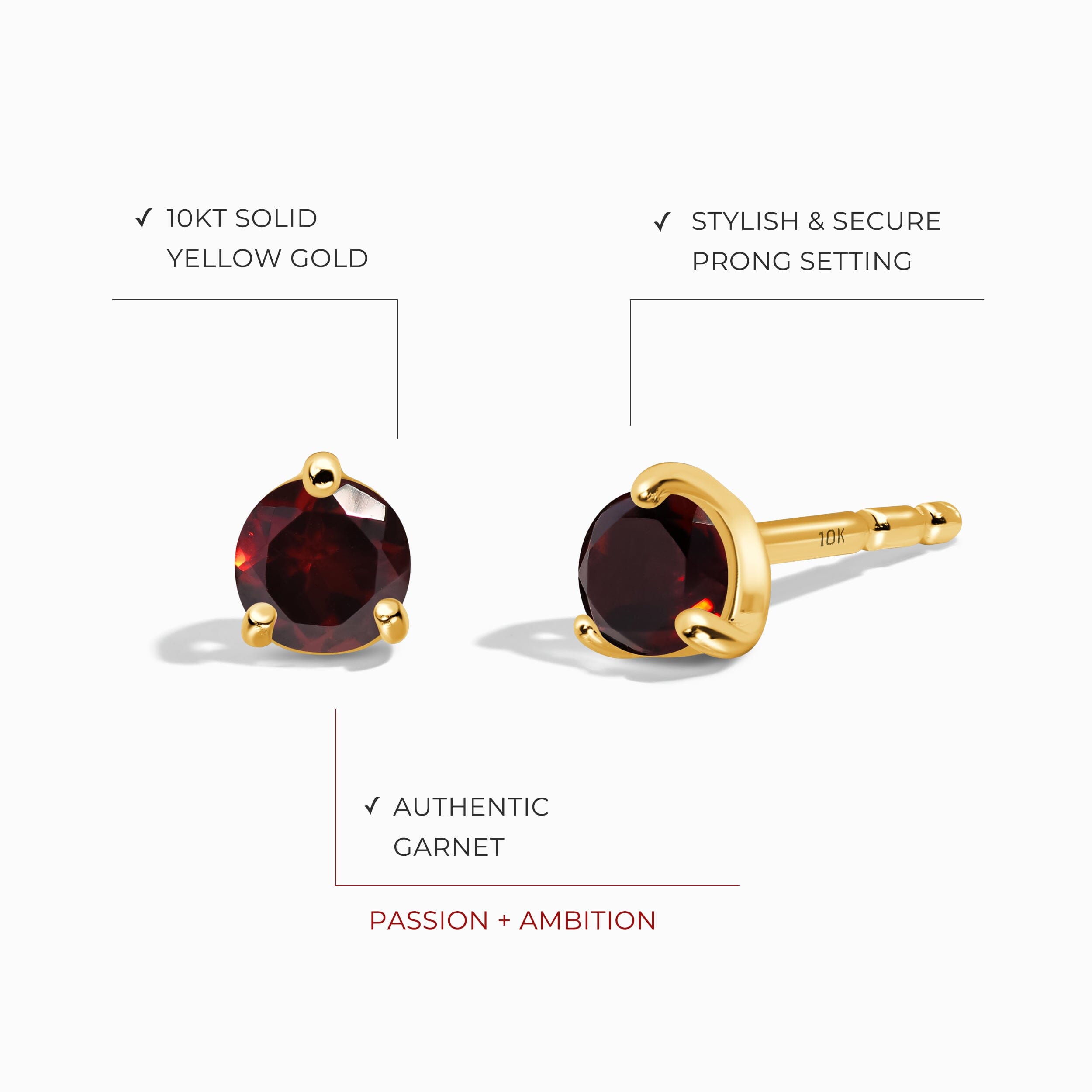 Garnet Round Studs - January Birthstone