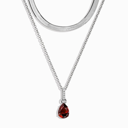 Garnet January Birthstone Sway Necklace & Herringbone Chain