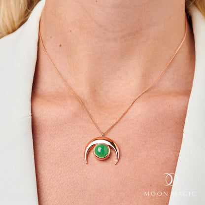 Green Jade Necklace - Crescent Moon Moon Magic