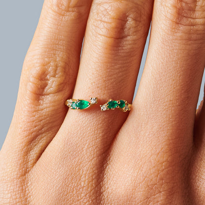 Bague ajustable en onyx vert Flourish – Pierre de naissance de mai