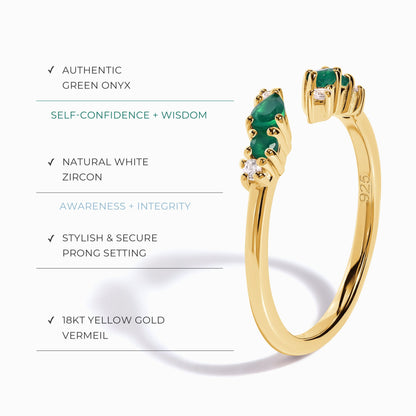 Bague ajustable en onyx vert Flourish – Pierre de naissance de mai