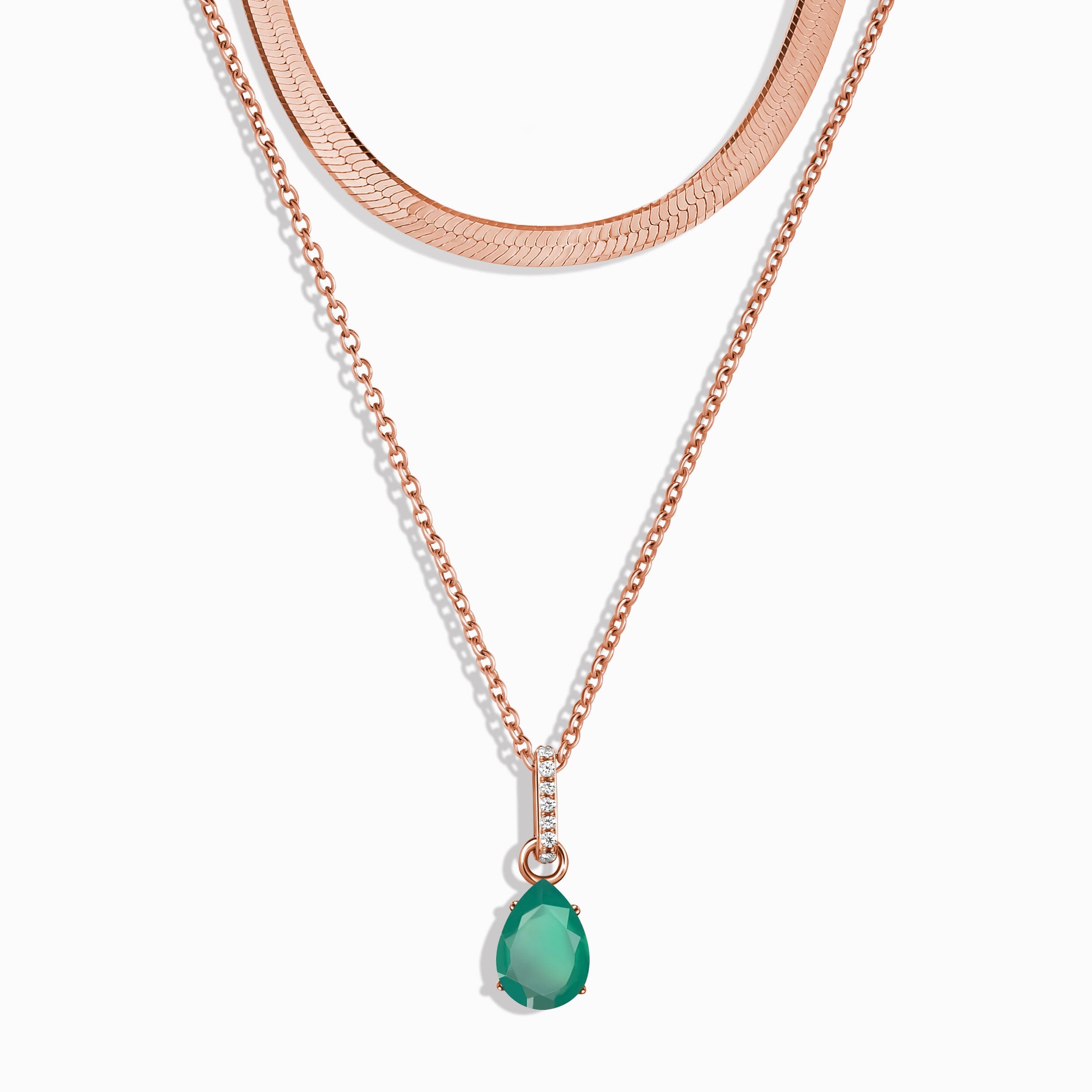 Green Onyx Birthstone Sway Necklace & Herringbone Chain