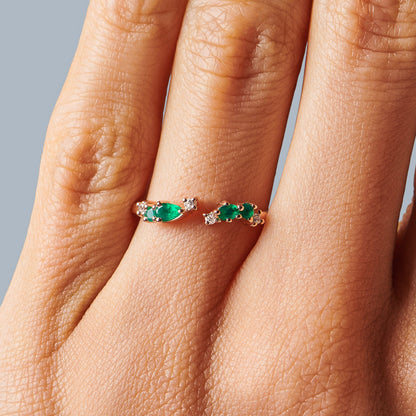 Bague ajustable en onyx vert Flourish – Pierre de naissance de mai