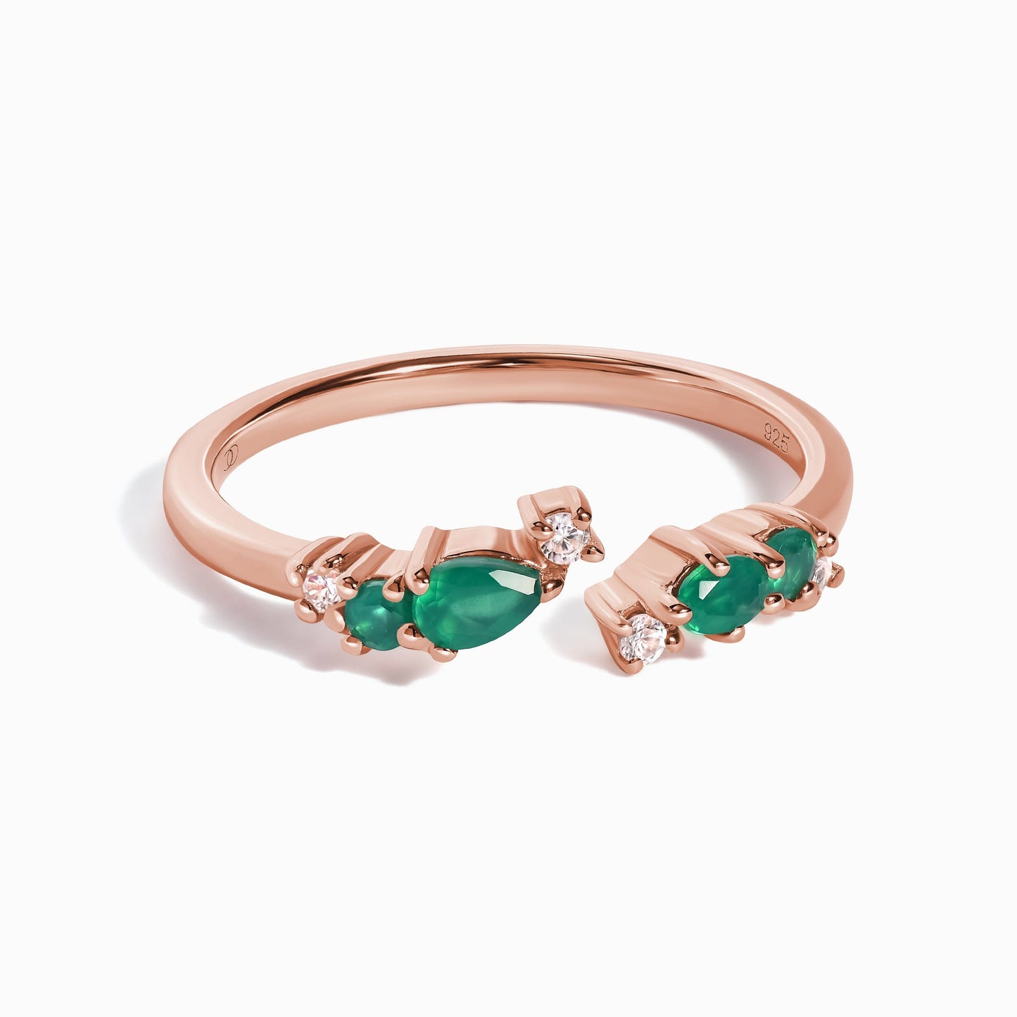 Bague ajustable en onyx vert Flourish – Pierre de naissance de mai