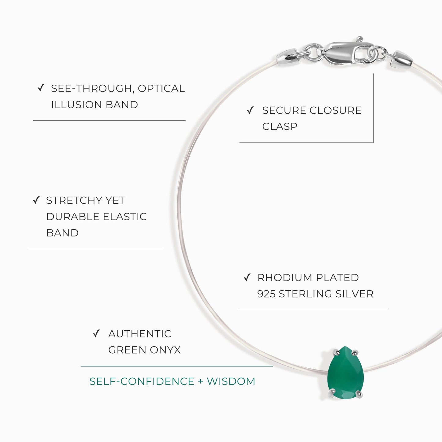 Bracelet en onyx vert flottant - Pierre de naissance de mai
