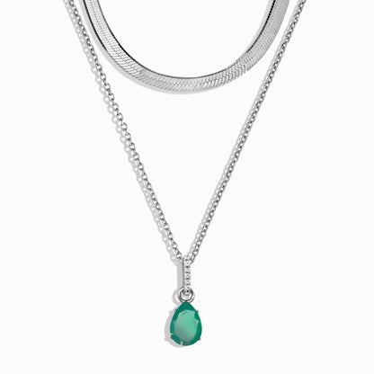 Collier Sway avec pierre de naissance en onyx vert et chaîne à chevrons