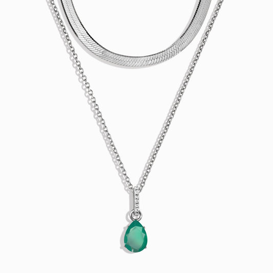 Collier Sway avec pierre de naissance en onyx vert et chaîne à chevrons