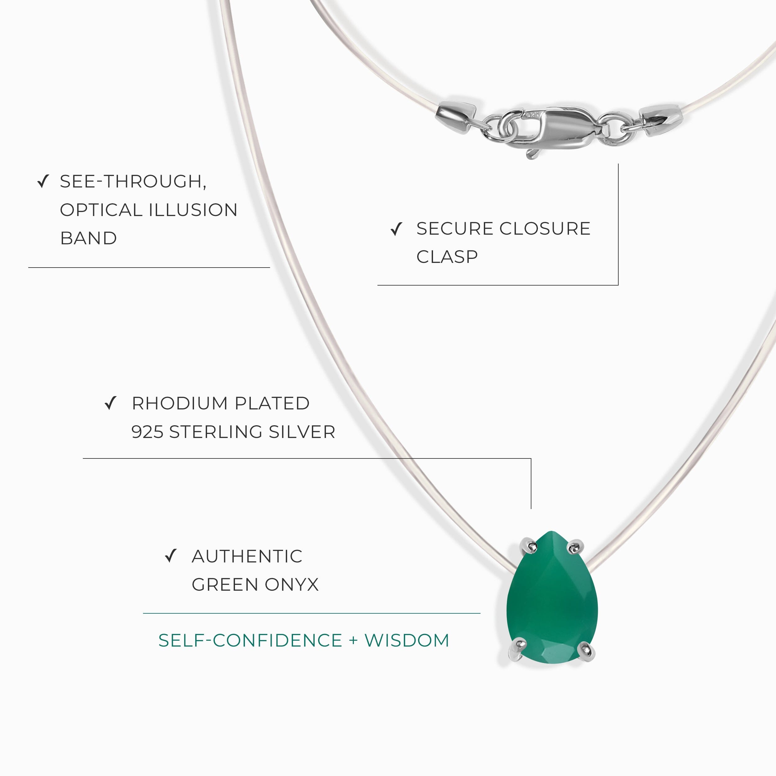 Green Onyx Necklace Floating Sway - May Birthstone